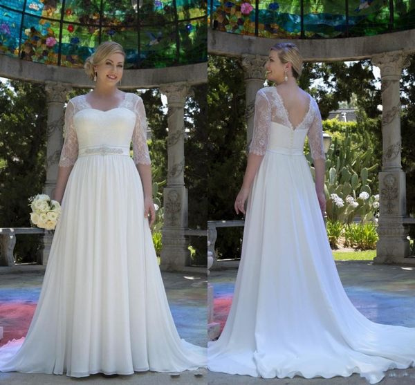 

boho beach wedding bridal gowns country style half sleeve wedding dresses backless a-line beaded sash sweep train chiffon, White