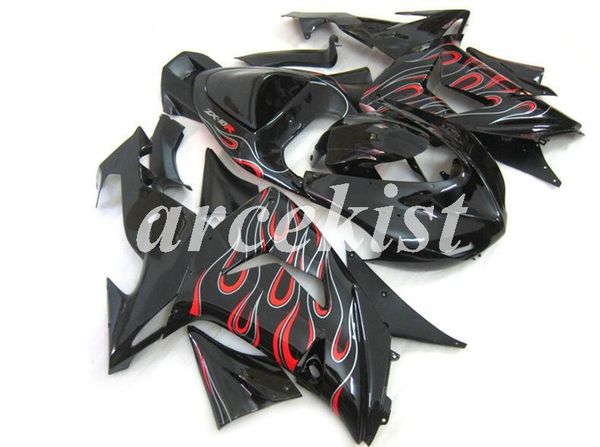 

new abs motorcycle full fairings kits fit for kawasaki ninja zx-10r 2006 2007 06 07 body set custom black red flame