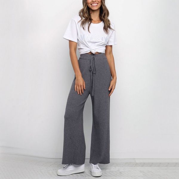 

summer women casual comfortable pants high waist straight elastic waist casual solid color trousers, Black;white
