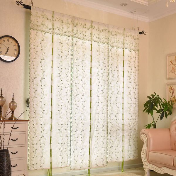 

embroidered voile curtain living room window door curtain green flower vine