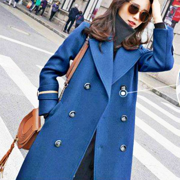 

woman autumn long woolen coat vintage overcoat, Black