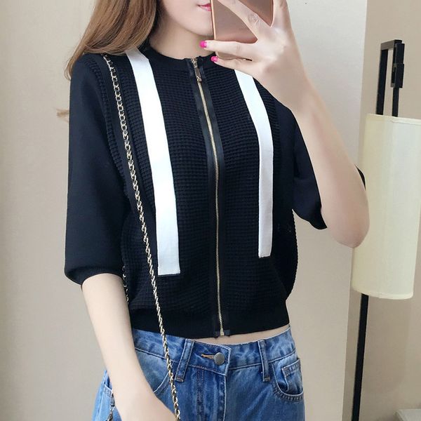 

women sweaters women designer sweater style korean women sweater o neck thin knitted zipper sweater cardigan sueter mujer, White;black