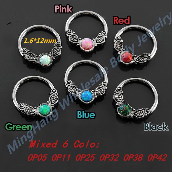 

6pcs/lot opal septum clicker leaf style opal nose ring earring captive bead ring body piercing jewelry 14g t200507, Slivery;golden