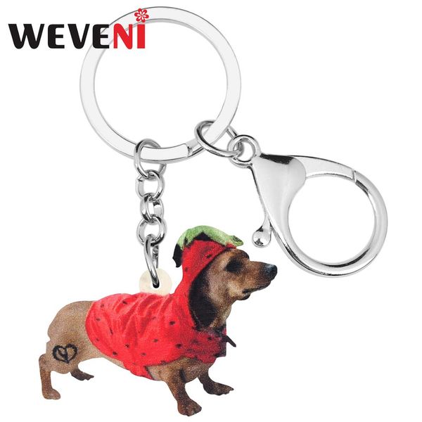 

weveni acrylic christmas costume dachshund dog key chains car purse bag key rings animal keychains for women girl men charm gift, Silver