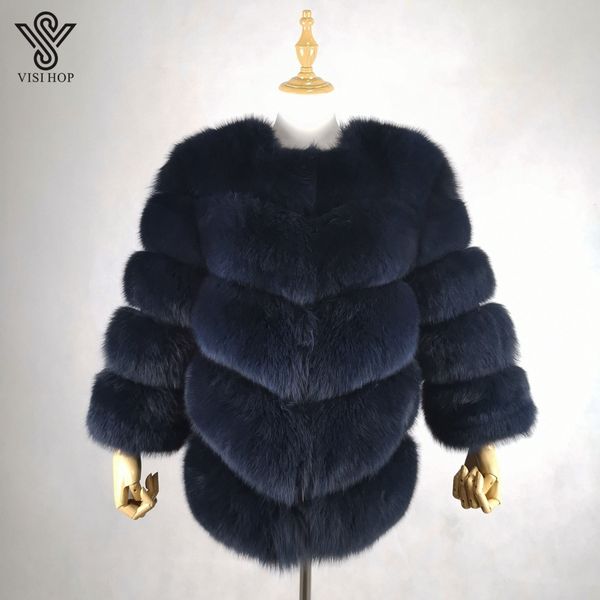 

visi hop 2019 real fox fur coat women's winter outerwear 5 rows warm jackets fashion style female overcoat vs4001, Black