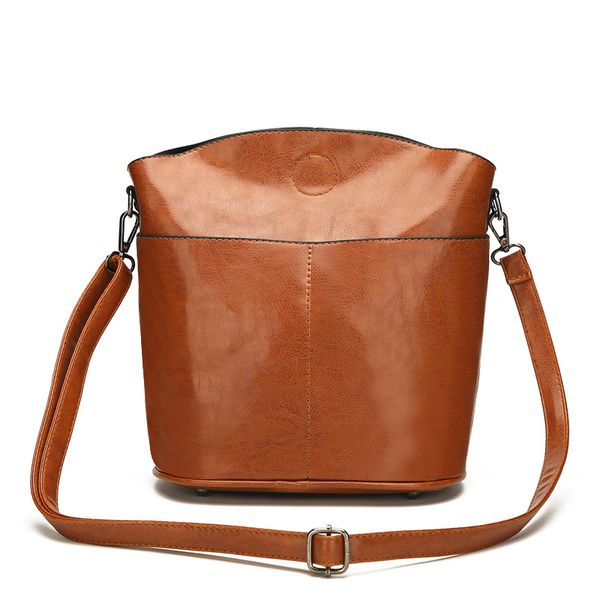 

new bucket bag women's fashion oil wax leather women's one-shoulder diagonal bag small