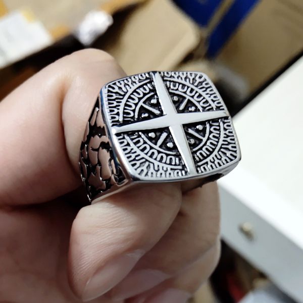 

мода панк горячая продажа anchor компас мужская нержавеющей стали 316l christian holy cross rings silver knight для мужской ring хип-хоп, Golden;silver