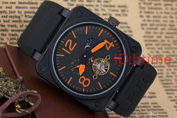 

роскошные новые мужские нержавеющая сталь черный резиновый колокол pvd br автоматические механические часы с автоподзаводом скелет пирсинг п, Slivery;brown