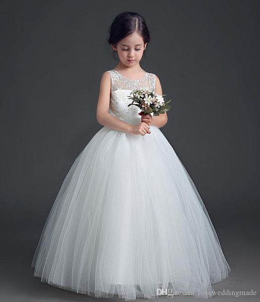 

прекрасный белый цветок девочки платья для венчания шнурка тюль длина пола a line девушки pageant платья дешевые, White;blue