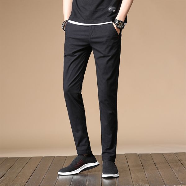 

men's casual pants solid color regular fit suit trousers slacks for youth boys spring autum season, Black