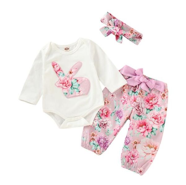 

малыша девушка набор детские пасхальный бутик наряды мультфильм кролик ползунки + длинные брюки + cap 3 шт. дети осень детская одежда наборы, White