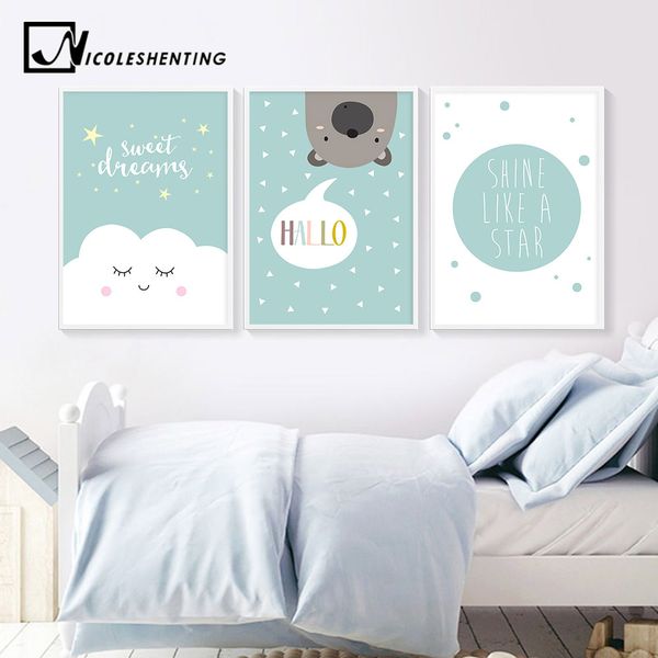 

cartoon bear cloud wall art canvas poster nursery quotes print children painting decorative picture baby boy bedroom decoration