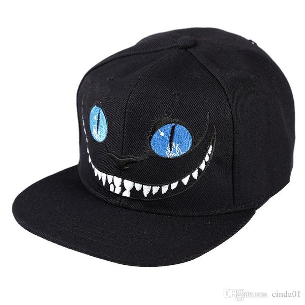 Cartoon-Smiling Cat Ponytail Messy High Bun Hat Ponycaps Baseball Cap Adjustable Trucker Cap Mesh Cap