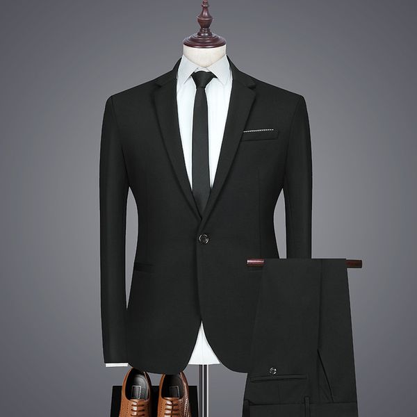

2019 spring and autumn men's suit two-piece set business leisure suit men's trend of fashion slim fit elasticity, White;black