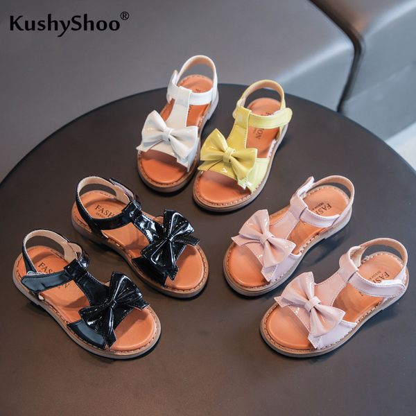 

kushyshoo girls sandals 2020 summer children's shoes korean bowtie pu gladiator sandals solid cansual beach girl shoes t200507, Black;red