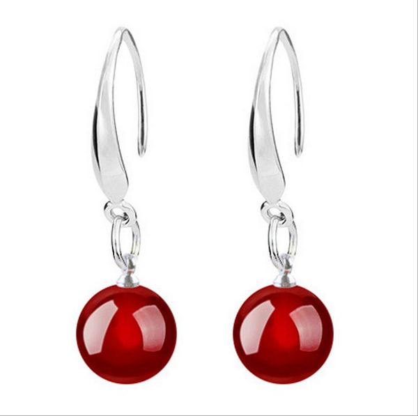 

высокое качество красный черный агат серьги падения новый стерлингового серебра 925 серьги ювелирные изделия для женщин свадебные серьги пар, Silver