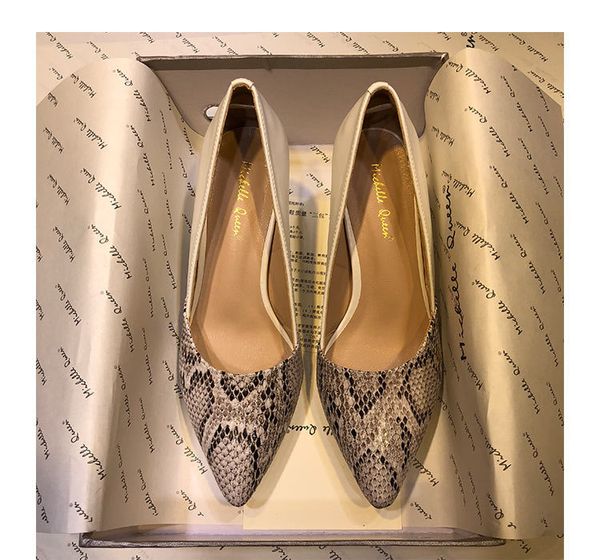 

snake pattern women's high heels thick with pointed toe high heels ladies banquet party stiletto shoes big size 40 41 42, Black