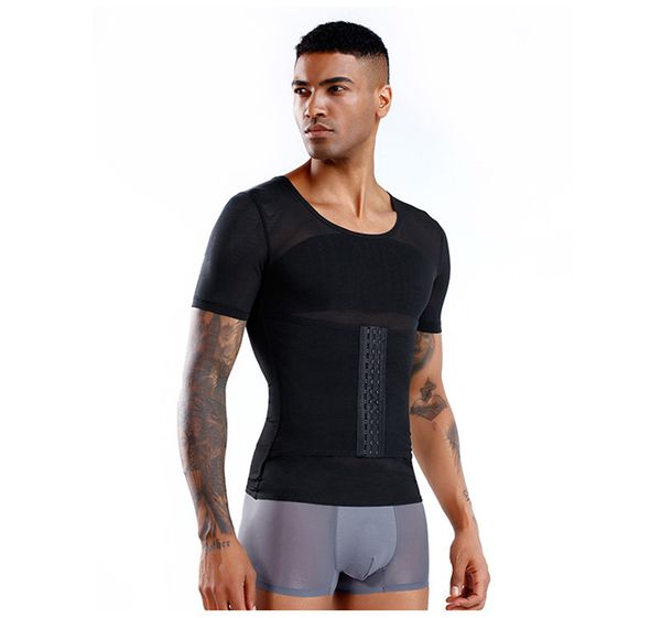 

new summer men designer body shaping clothes close up skinney tshirt short sleeve girdle mens bodybuilding, White;black