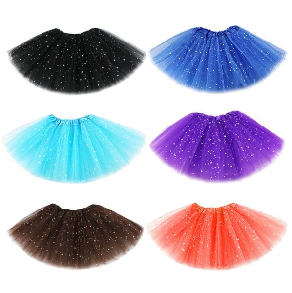 Meninas Tutu Saias 3 Camadas Tulle Criança Saias Estrela Glitter Ballet Fantasia Pettiskirt Lantejoula Palco Dancewear Costume Mini Vestidos LSK620