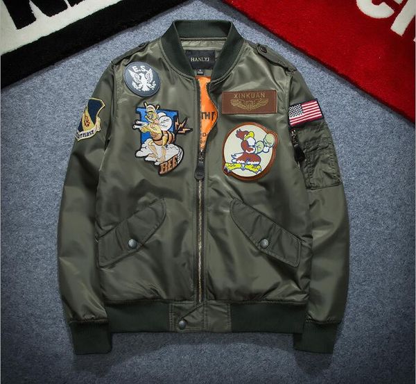 

new designer men women badge embroidery couple ma-1 air force pilot jacket thin section baseball uniform youth street hip hop coat outerwea, Black;brown
