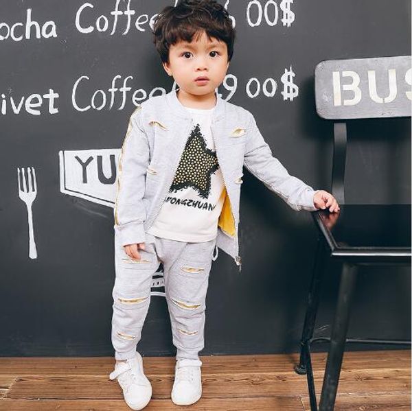 

children boys girls garment clothes 2019 autumn kids jacket and t-shirt and pants 3 pcs suits baby fashion brand clothing sets, White