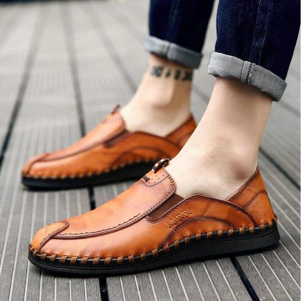 

men flats moccasins shoes handmade comfortable men casual shoes loafers driving lazy quality split leather a52-16, Black