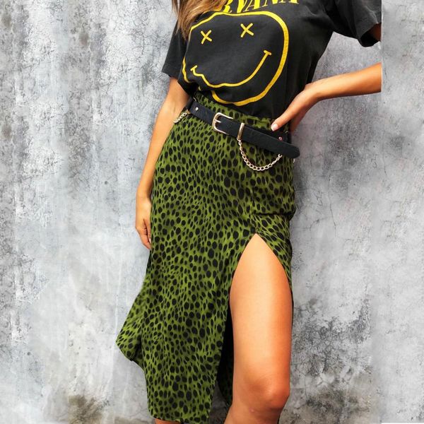 

chiffon skirts plus size leopard skirt woman 2019 festival fashion summer open cross printed half-length skirt wholesale z4, Black