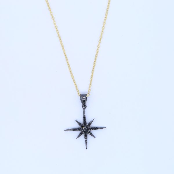 

black cubic zirconia gold color chain 925 sterling silver fine jewelry star pendant silver women necklace