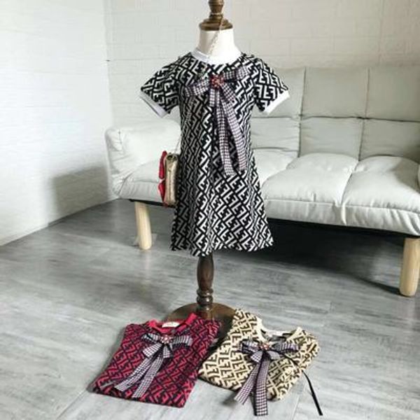 

дизайнерские платья для девочек 2019 летняя роскошь ff dress колледж стиль галстук-бабочка трикотажное платье-свитер дети простое симпатично, Red;yellow
