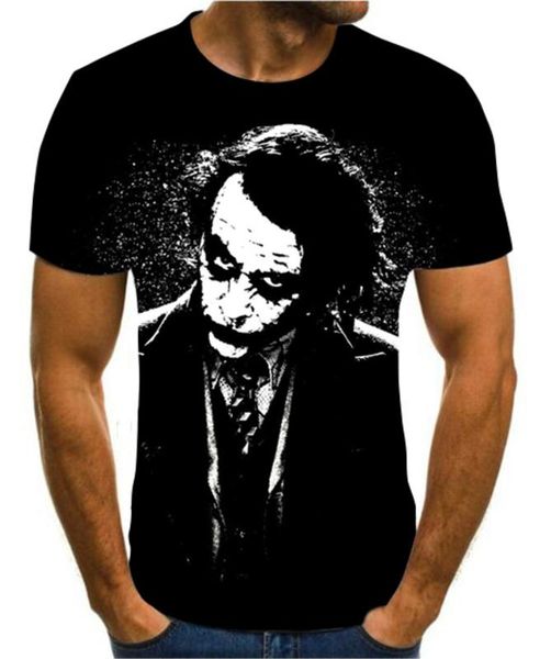 

2020 trendy summer 3d printing creative design clown face casual all-around men's short sleeve street style funny t-shirt s-6xl, White;black