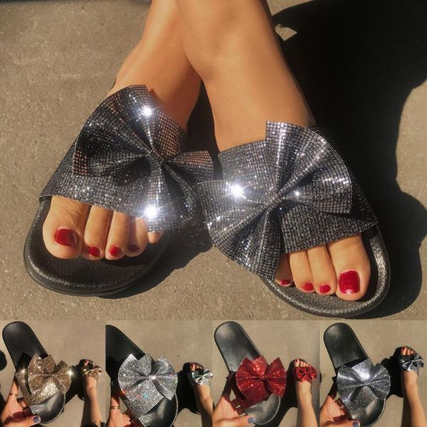 

chinelo slippers women shoes woman's ladies fashion casual butterfly knot bling outdoor slippers beach shoes chaussures femme, Black