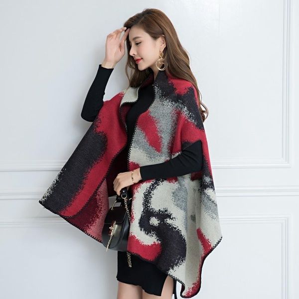 

lattice scarf woman lengthen imitate cashmere scarf sleeveless cloak will shawl, Blue;gray