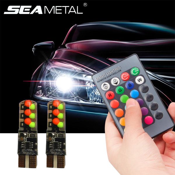 

2pcs car rgb led 12v t10 light w5w lamp headlight wireless remote control front auto kit decoration bulb electronic accessories