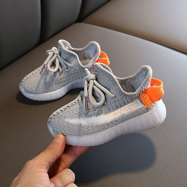 

children shoes 2020 spring autumn boys luminous bottom flying woven mesh breathable kids shoes for girls soft bottom sneakers, Black;red