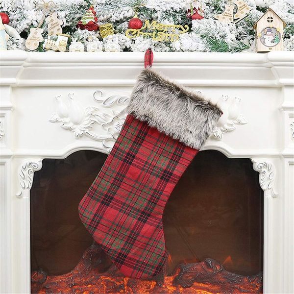 

christmas stockings 4 pieces of burlap with large plaid snowflakes and plush cuffs stockings, suitable for family holiday christ christmas d