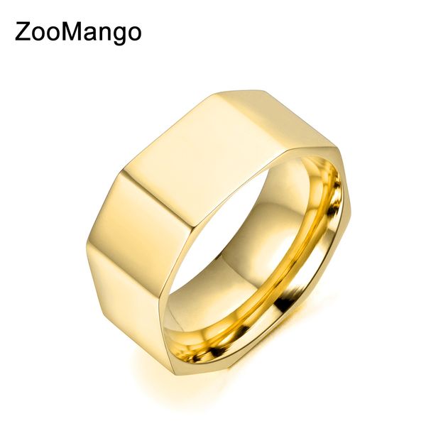 

zoomango stainless steel ring gold/white/rose gold color fashion wide ring wedding engagement rings jewelry for women zr18034, Silver