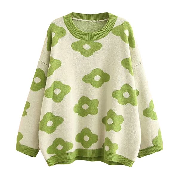

knitted sweater pullovers women's fashion autumn/winter long sleeve floral knitted sweater female soft bottom jumper, White;black