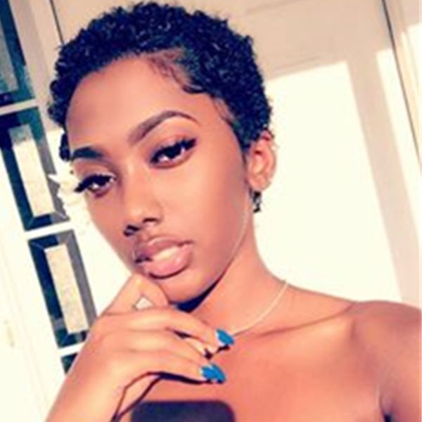 

pixie cut human hair wigs for black women female machine made wigs afro kinky curly women's wig, Black;brown