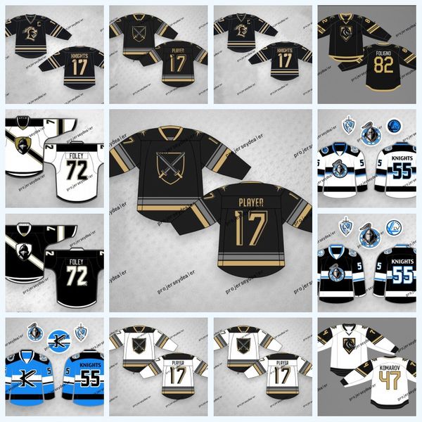 

Customized Las Vegas Knights 72 Foley 47 Komarov 82 Foligno Retro Hockey Jersey For Mens Womens Youth Double Stitched Name & Number & Logo