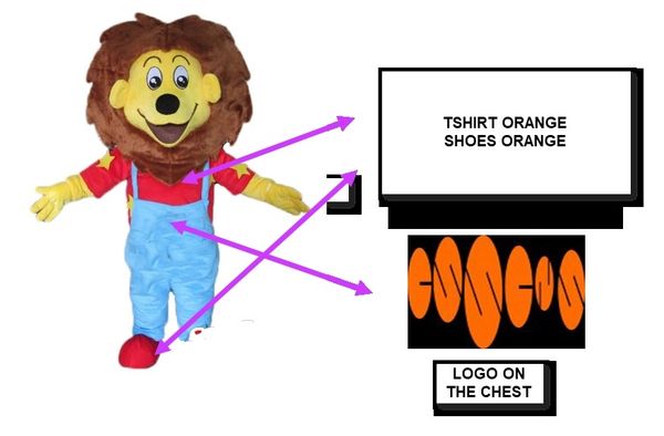 

custom lion mascot costume add a logo t-shirts and shoes are orange, Red;yellow