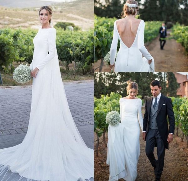 Einfache Dubai Saudi-Arabien Muslimische Boho-Hochzeitskleider, elegante A-Linie mit langen Ärmeln, Landgarten, formelle Braut-Brautkleider in Übergröße