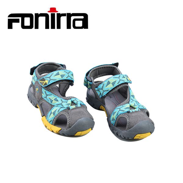 

fonirra new summer boys beach sandals hook&loop children's comfortable mesh flat shoes kids outside slides 731, Black;red