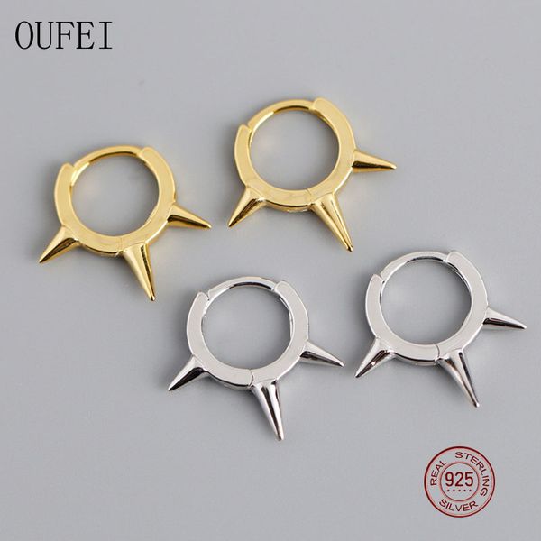

oufei punk hoop earrings for women and men korean earring 925 sterling silver round silver earrings 2020 new hiphop jewelry, Golden;silver