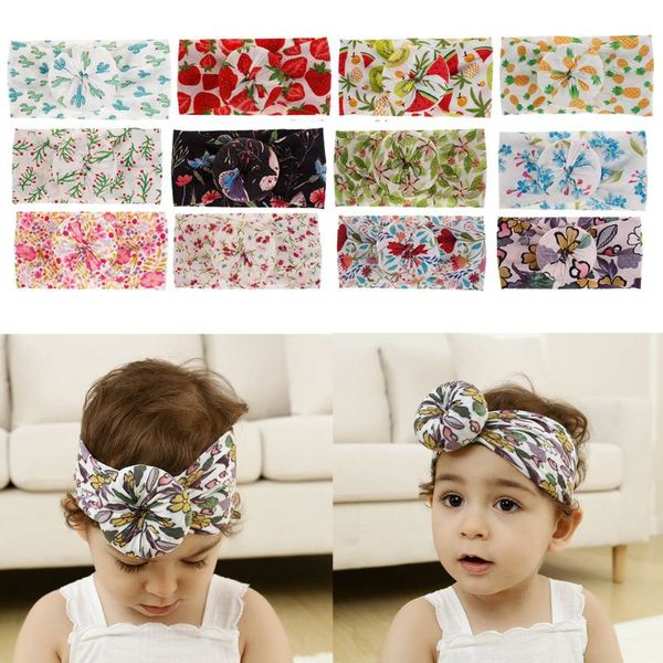 

floral print nylon baby headbands knot bow nylon head wraps wide turban headband baby girls hair accessories, Slivery;white