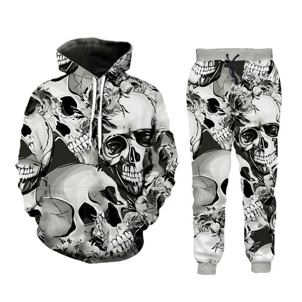 

новый горячий мода 3d череп мужчины женщины весна 3d печати толстовка + брюки, Black