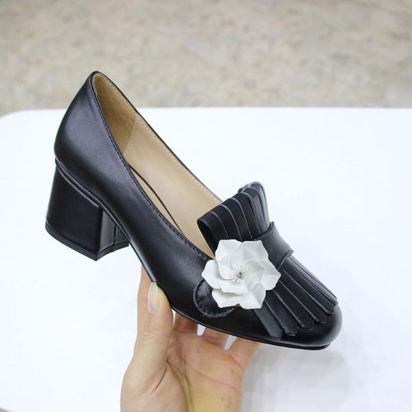 

genuine leather loafers brand designer shoes fashion women pumps soft real leather soles high-end women's shoes model do03, Black