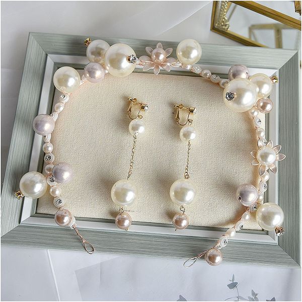 

2020 big pearl high fashion bridal headdress high-end wedding accessories headdress costume dinner korean-style hair jewelry, Golden;white