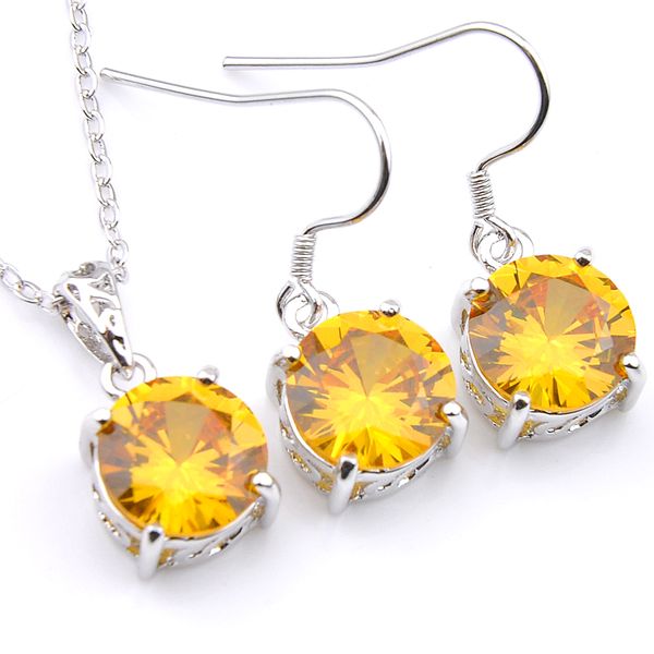 Jóias Mix 1 Set clássico do feriado fogo forma redonda Amarelo Cristal Zirconia prata esterlina 925 pingentes conjunto de jóias Brincos Holiday Party