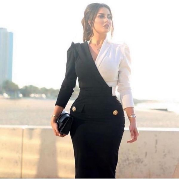 

robe de soiree mermaid long sleeve arabic prom black and white evening dresses