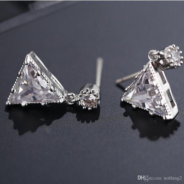 

luxury jewelry s925 sterlig silver needle earrings for women triangle charm stud earrings fashion of shipping, Golden;silver